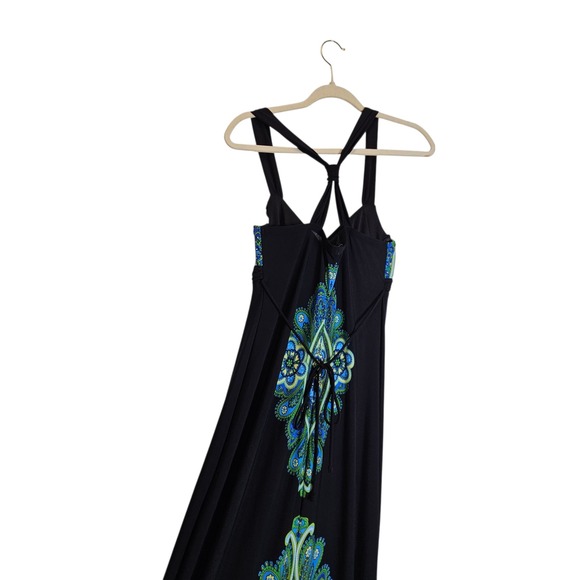 City Triangles Black Blue Green Paisley Sleeveless Maxi‎ Y2K Babydoll Dress M - Picture 3 of 10